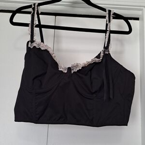 Dolls Kill Black and Pink Lace Trim Crop Top